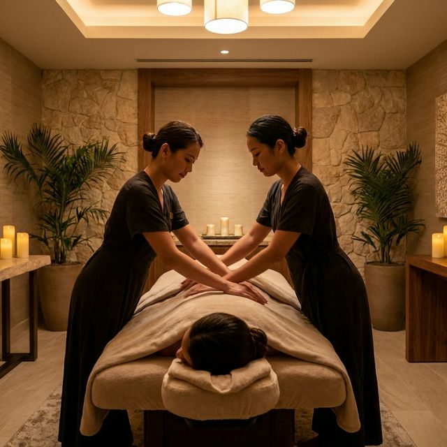A 4 Hand Massage uses two therapists working in coordinated rhythm to create a continuous premium spa experience.